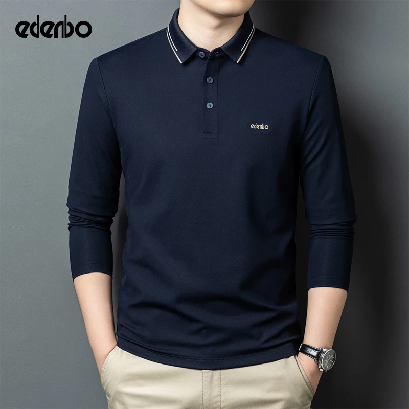 爱登堡男士高级感polo衫秋季2025新款商务弹力休闲刺绣翻领t恤衫