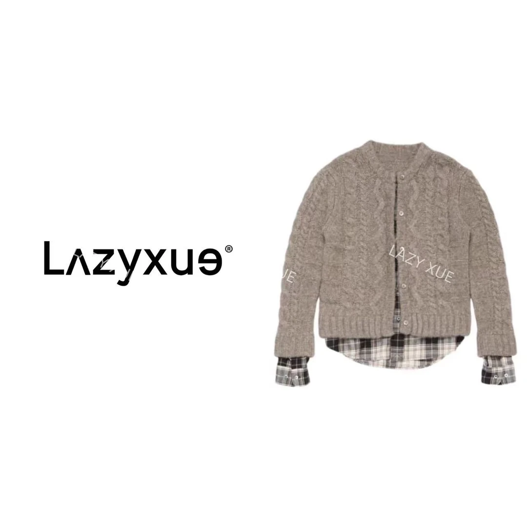 LAZYXUE薛懒懒/"AC"秋季假两件羊驼牦牛绵羊毛混纺针织开衫 4839