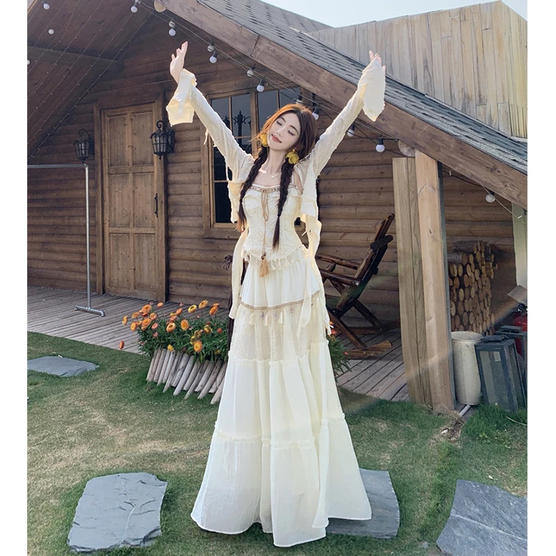 波西米亚风格套装女装夏吊带蕾丝裙子新疆云南旅游必备穿搭半身裙