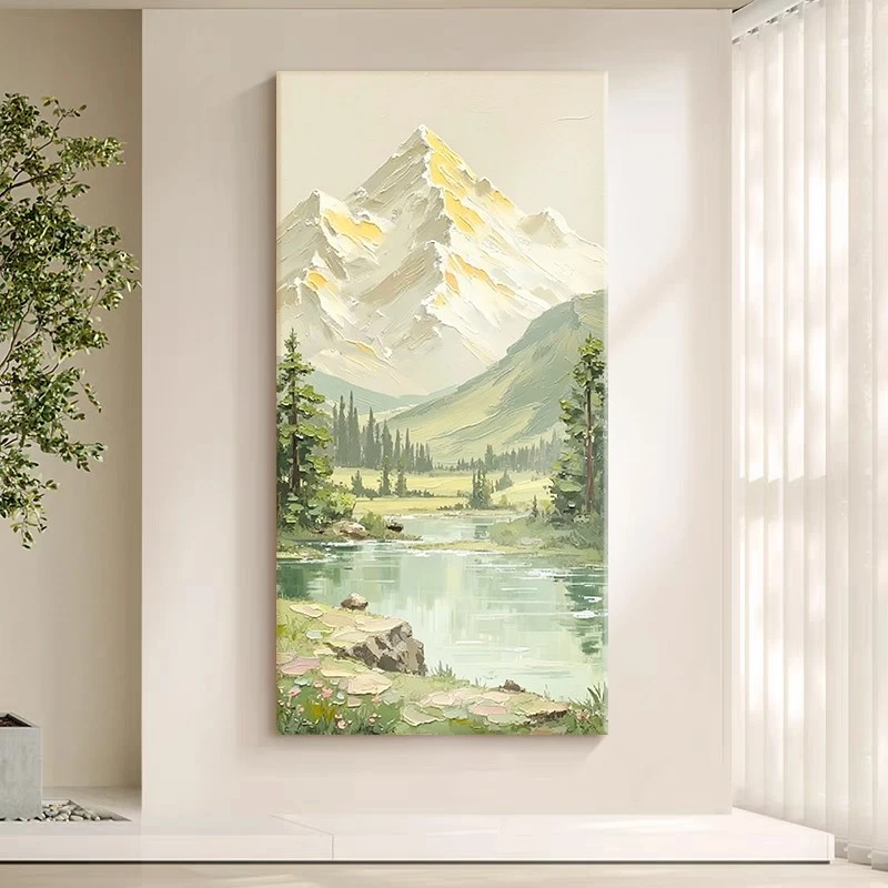 奶油风背靠金山肌理手绘油画金山碧水客厅背景墙装饰画玄关过道画