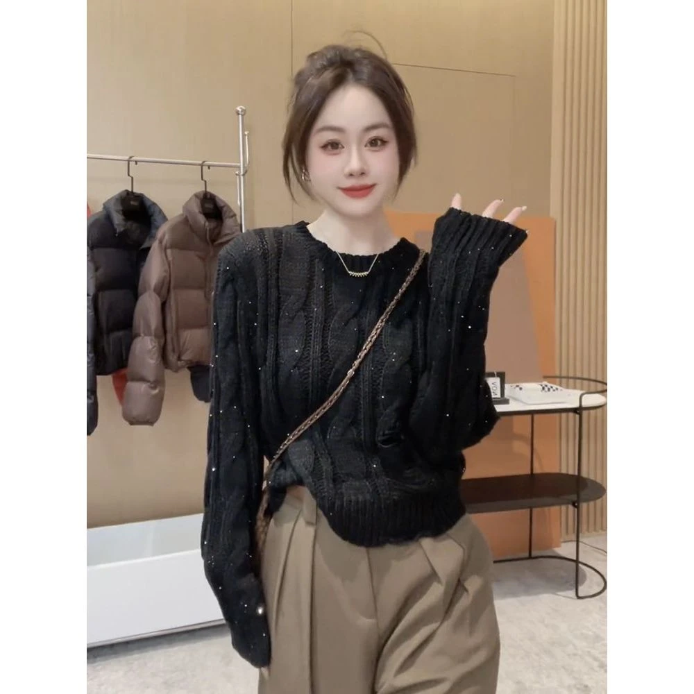 欧货时尚气质圆领毛衣女2025秋季新款设计感小众慵懒风针织衫上衣