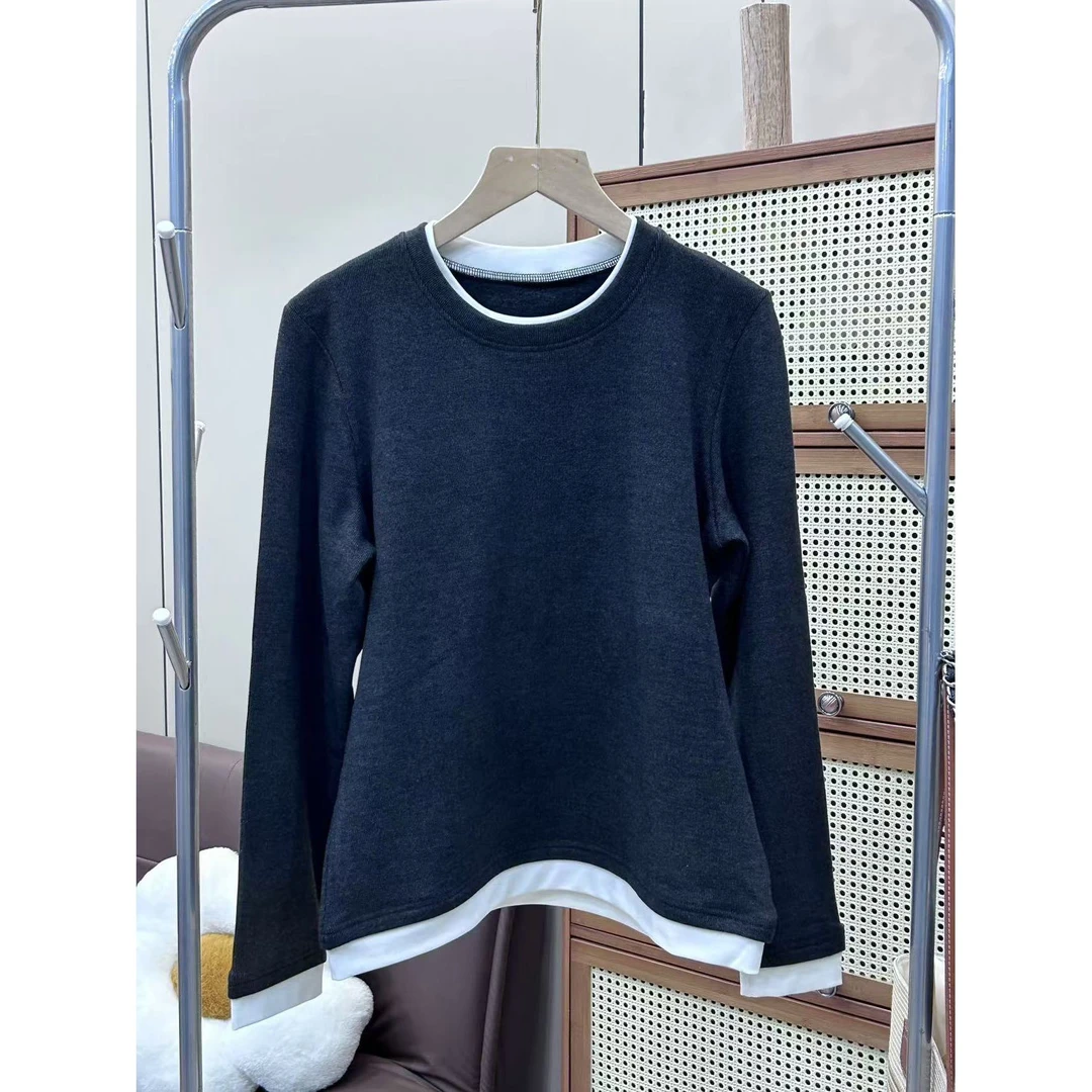 【冬季新款】女士加厚圆领假两件J055