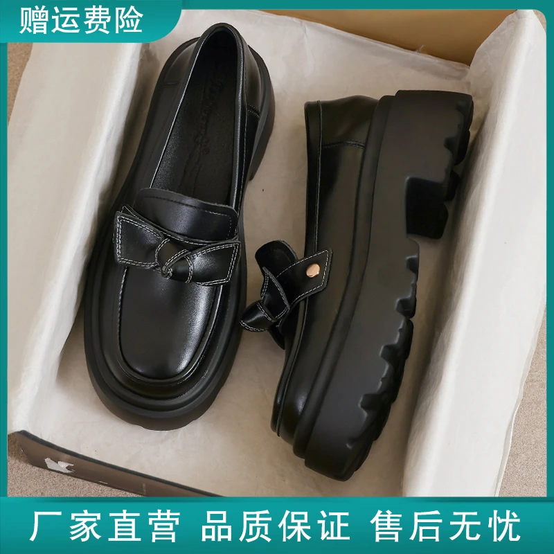 真皮小皮鞋女2025新款春秋英伦风黑色日系高跟乐福34码jk厚底鞋子