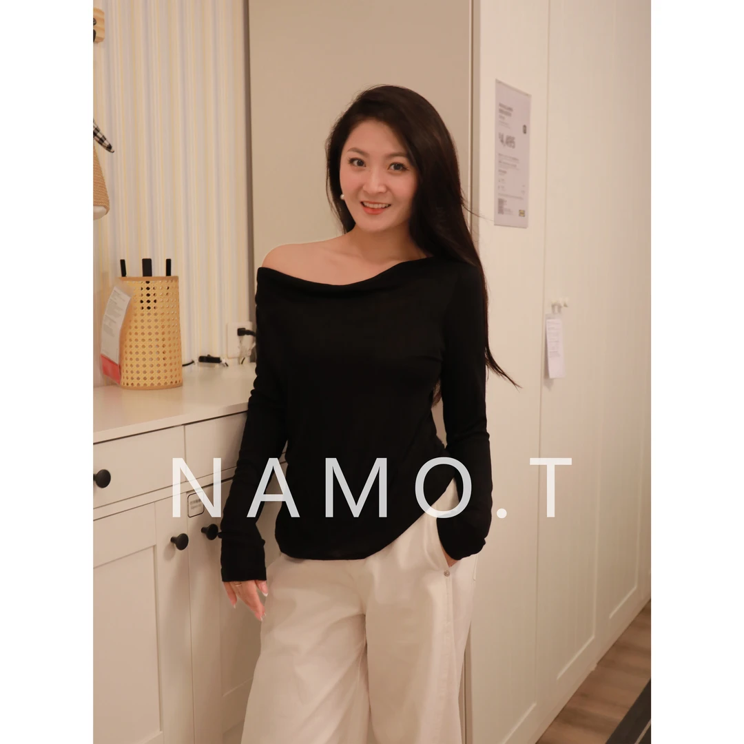 NAMO.T时尚轻柔一衣三穿天丝羊毛荡领长袖T恤NH311C335