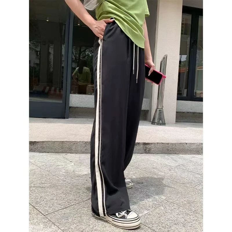 静姐秋季新款宽松高腰百搭撞色运动直筒休闲裤23056