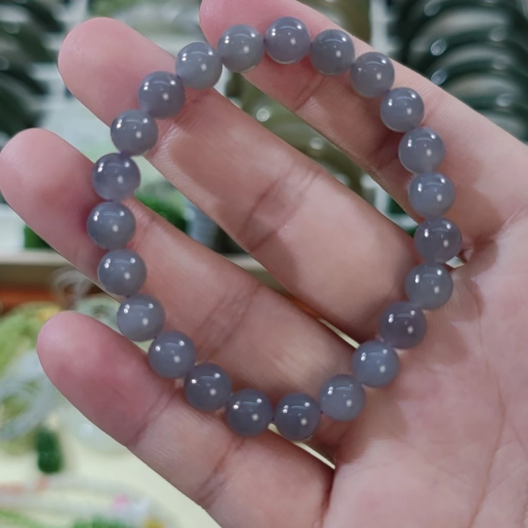 和田玉未镶嵌手链卡8浓烟紫和田玉手串×1