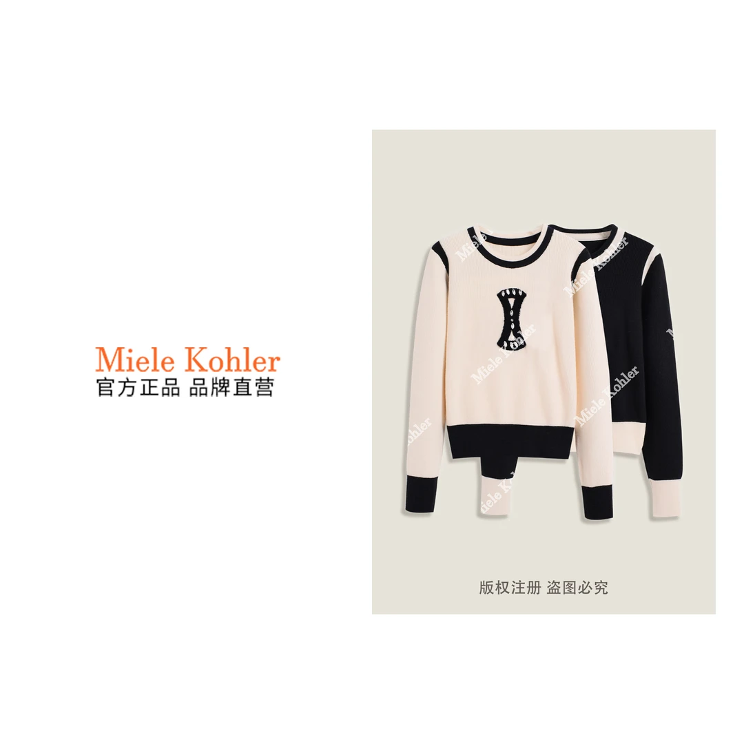 新款高级感撞色设计重工镶钻女毛衣MKKQ3308-9【澳门小源同款】