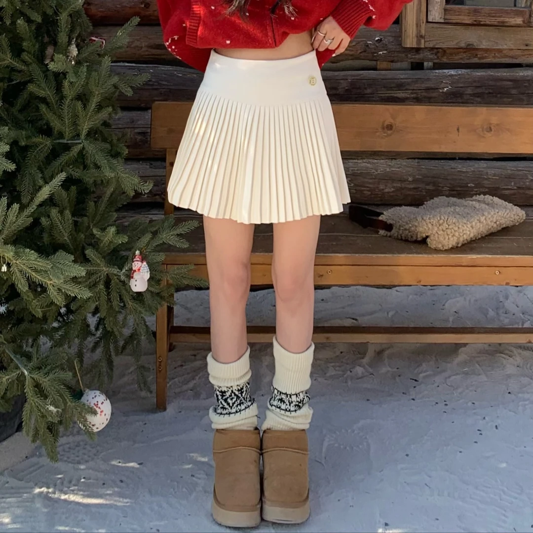 3MER  冬季氛围感呢子百褶裙