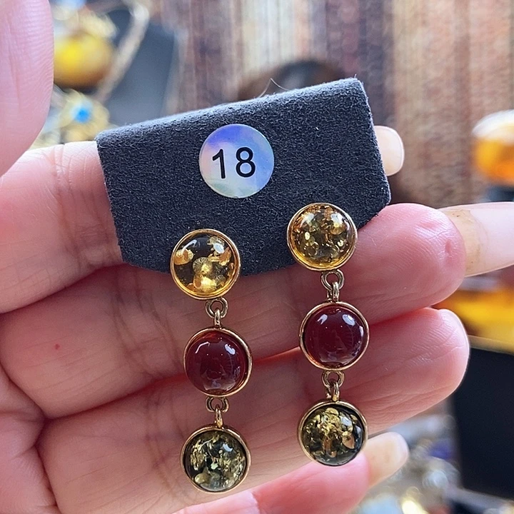 琥珀银S925镶嵌耳饰耳环