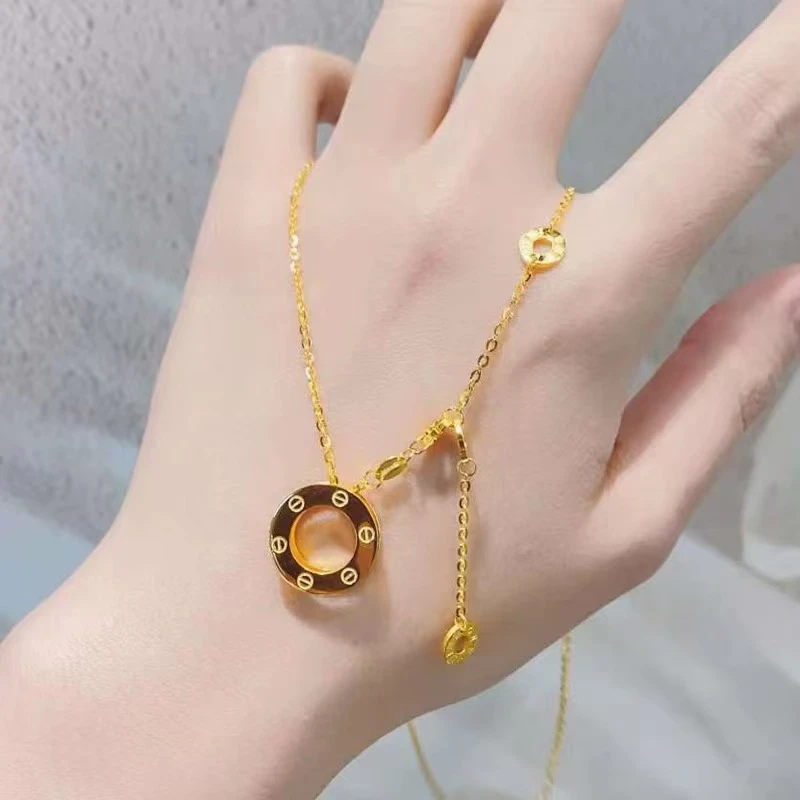 铜合金吊坠 圆饼吊坠项链轻奢小众简约百搭饰品女高级感锁骨链