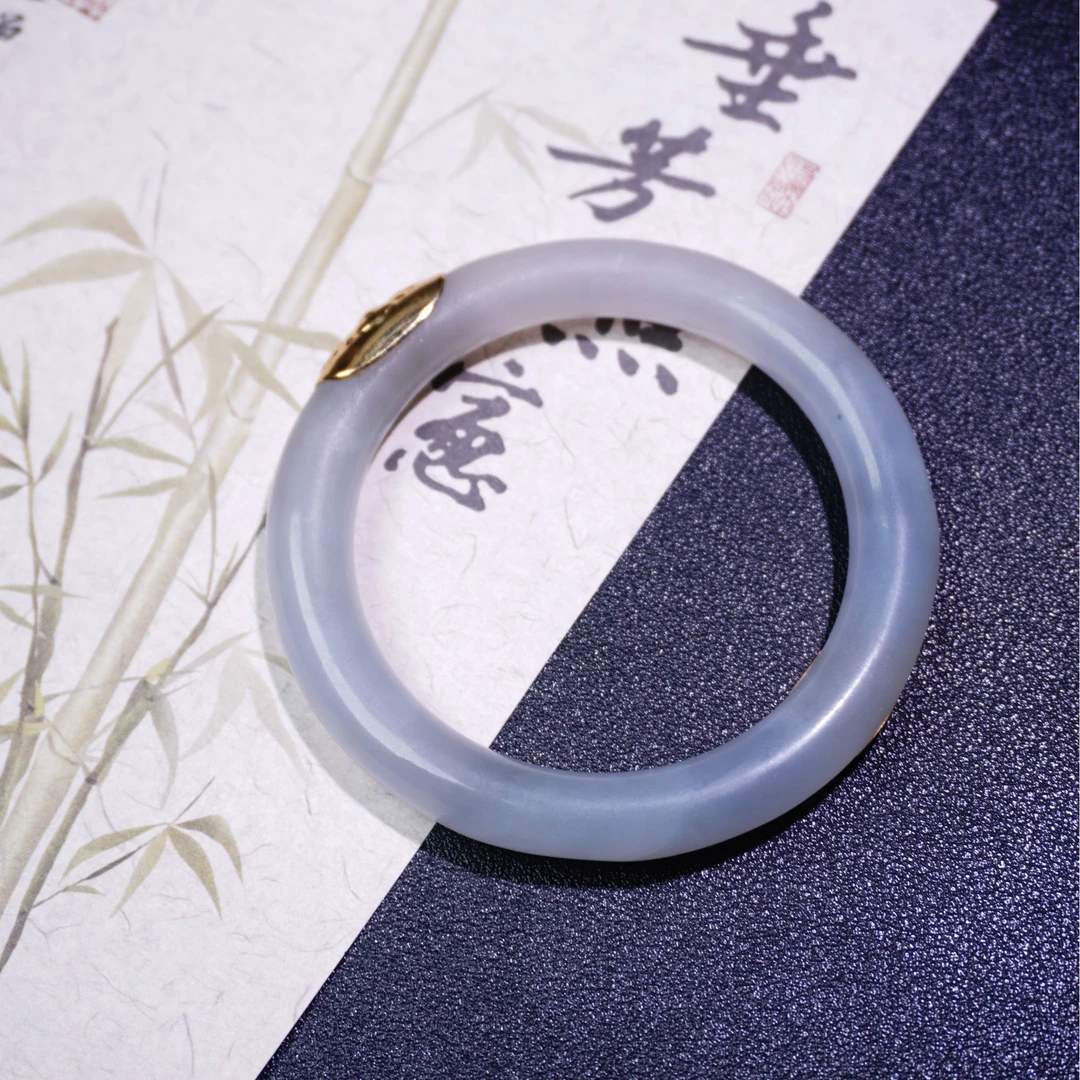 盛夏家I老翡翠冰胶圆条精美手镯I圈口57