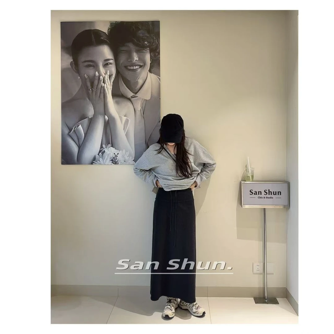 Sanshun-（超显瘦）-秋季卫群显瘦气质高腰时尚直筒开叉半身裙洋气
