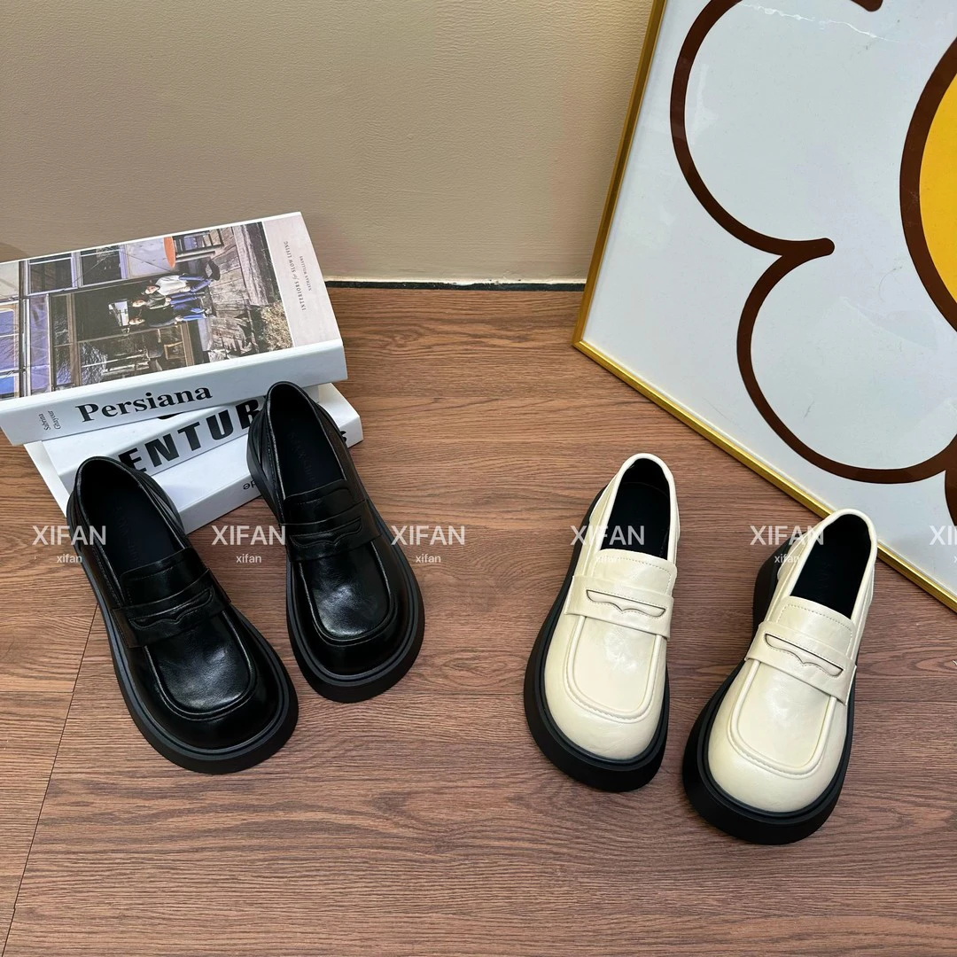 【喜番】2025春季新款厚底英伦风两穿百搭增高简约乐福鞋圆头小皮鞋