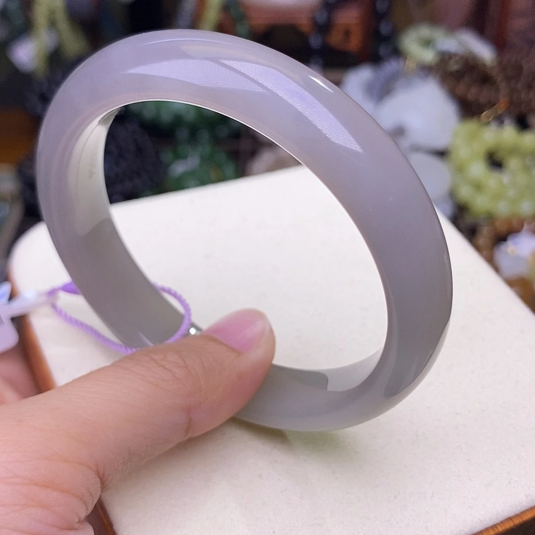 和田玉手镯未镶嵌55  烟灰浓烟紫手镯脂膏级清货价