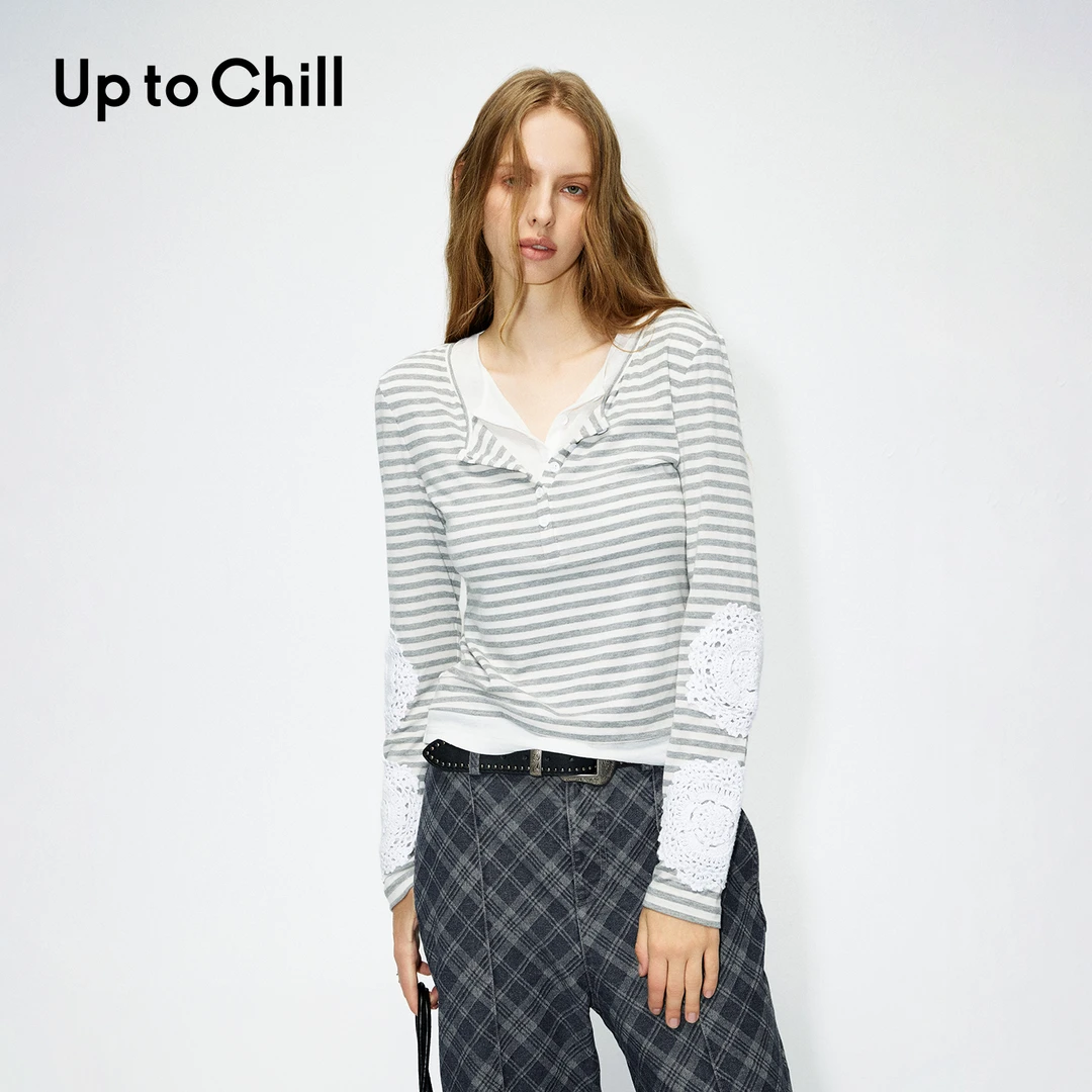 Up to Chill条纹通勤短款T恤假两件cleanfit慵懒上衣女CKWWW1N959