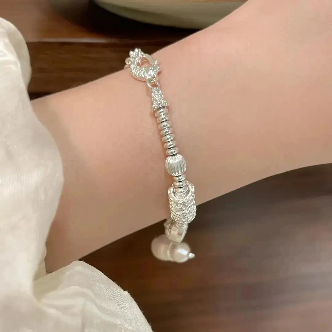 足银手链 999.9 【25】葫芦五帝钱盘缠手链平安招财足银手串送女友