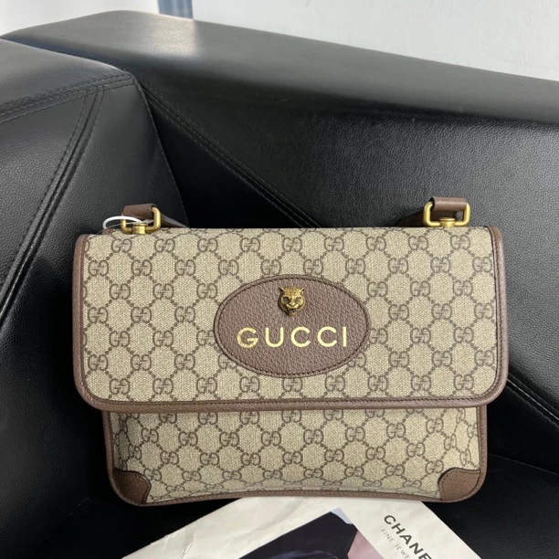 95新 GUCCI/古驰 捐金沉珠/大号双面虎头单肩