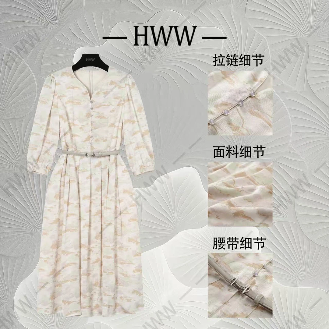 【赫尔温】设计款苍鹭白时尚收腰显瘦连衣裙DHZFF50655