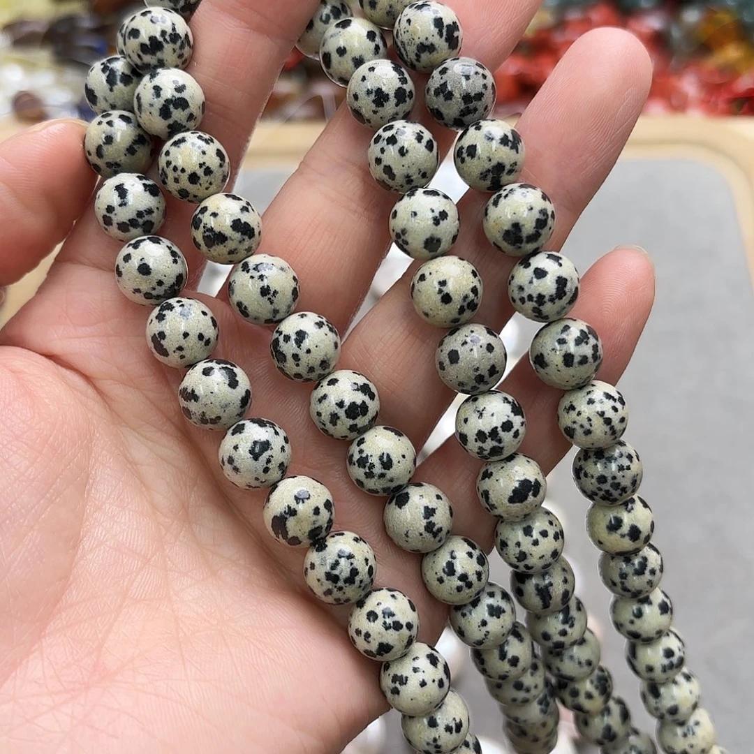 玛瑙/玉髓未镶嵌珠宝半成品卡十斑点圆珠一条