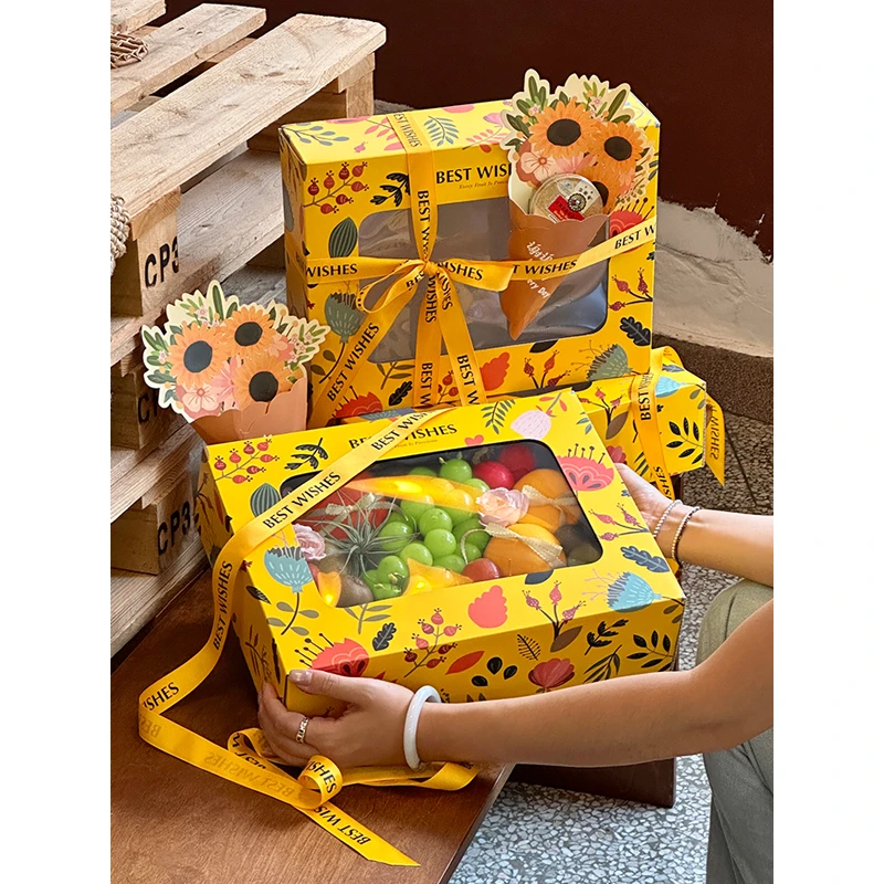 丁峰包装·教师节答谢礼盒向日葵感恩贺卡6-8斤透明开窗水果包装盒