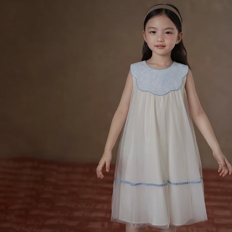 哈齿童装夏季新款儿童中长裙新中式连衣裙女童背心裙中大童纱裙