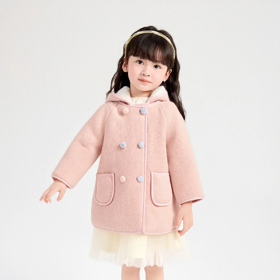 笛莎女童外套冬季宝宝儿童衣服卡通兔耳连帽大衣上装-132552601