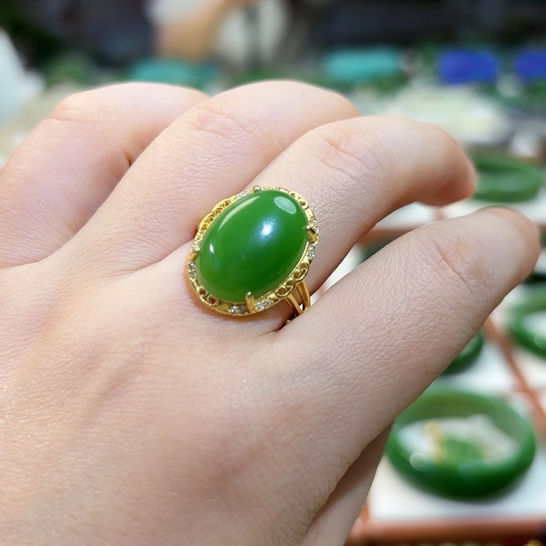 和田玉（碧玉）戒指银S925镶嵌