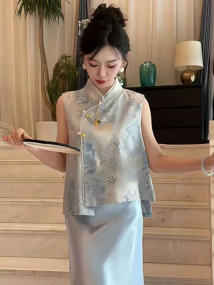 【钉珠】夏季新款时尚气质提花短袖马甲百搭显瘦洋气老钱风绝美上衣