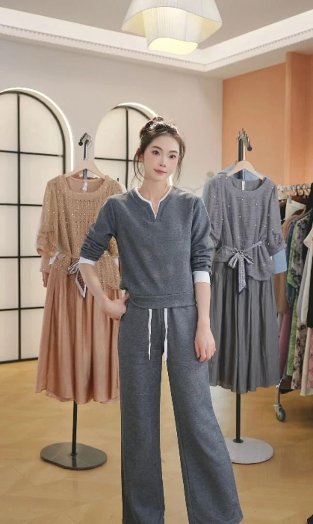 F一整套早秋穿搭卫衣套装女2025新款运动风休闲直筒裤两件套