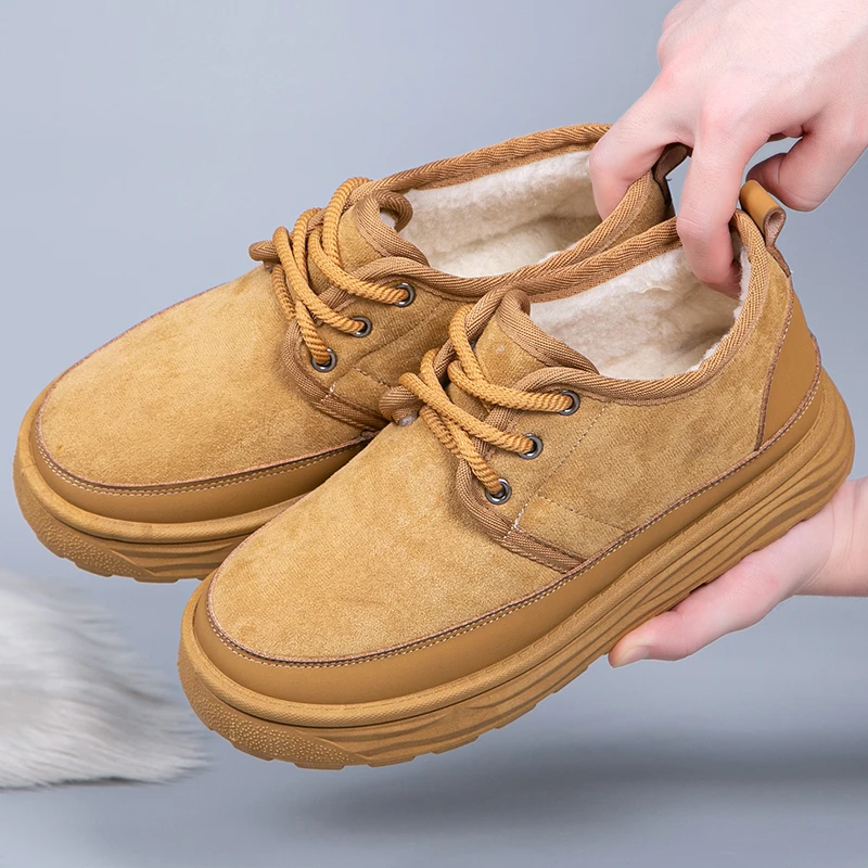 冬季雪地靴男款新款加绒保暖绵羊毛爸爸棉鞋加厚底防滑马丁靴