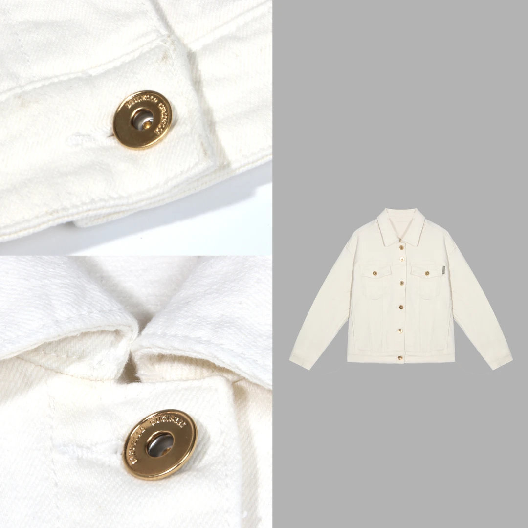 凯特丝蓓570#高奢夏季珠链POLO领长袖牛仔外套女