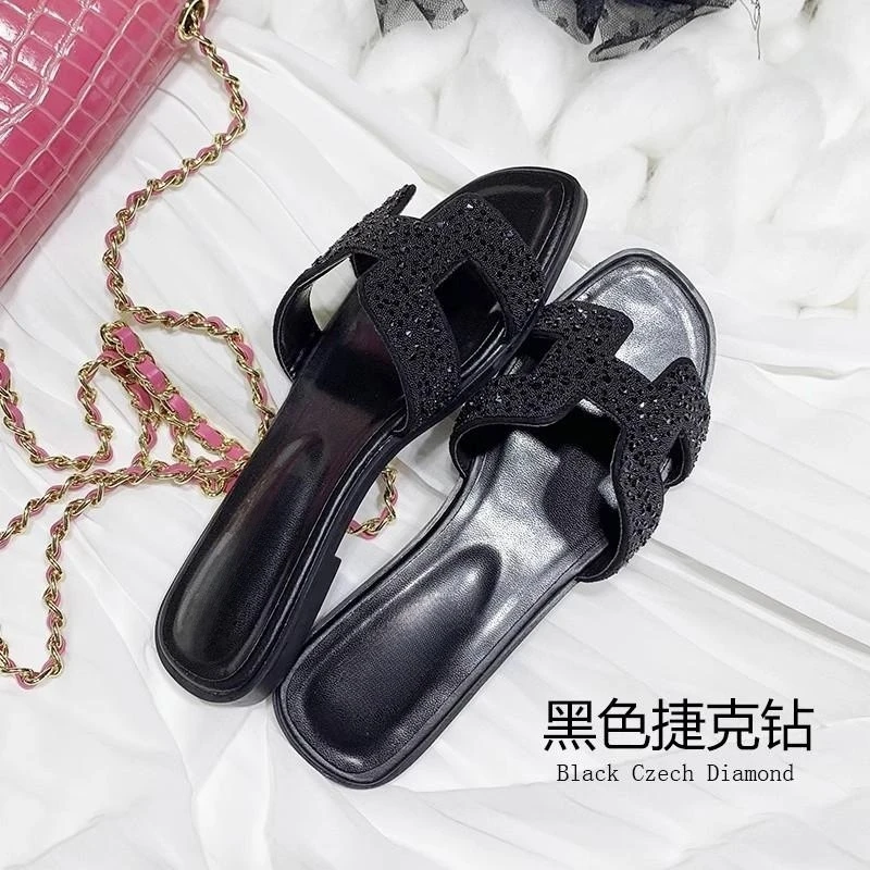 SMVP Tiberian韩版水钻性感一字拖鞋女2025新款外穿百搭沙滩凉拖T