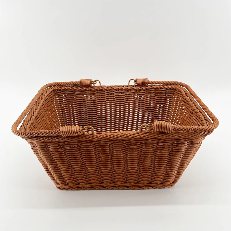 A140棕色长方形收纳购物篮手工编织