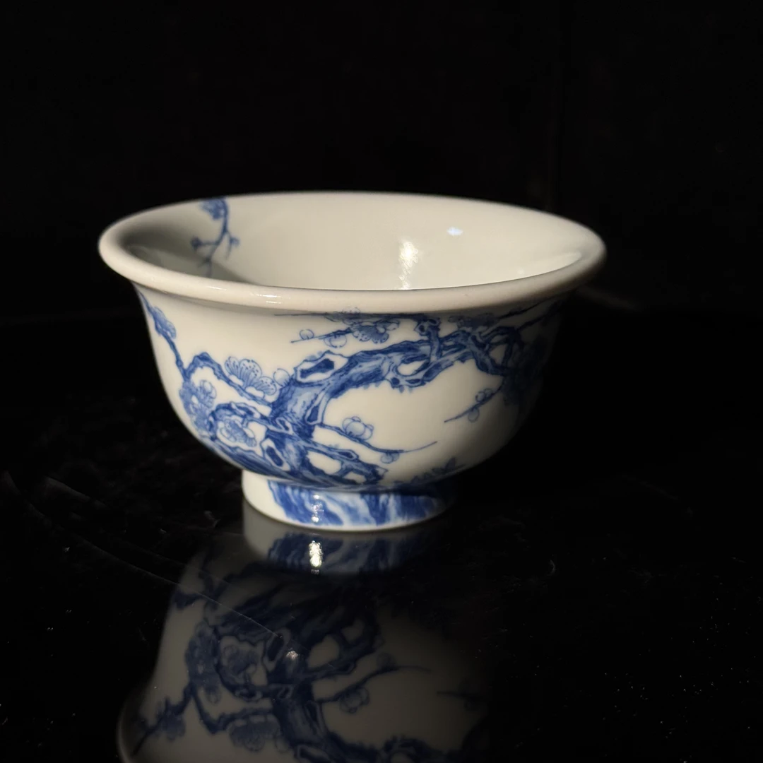 景德镇[清风瓷影]青花手工手绘喜上眉梢枢府釉压手杯