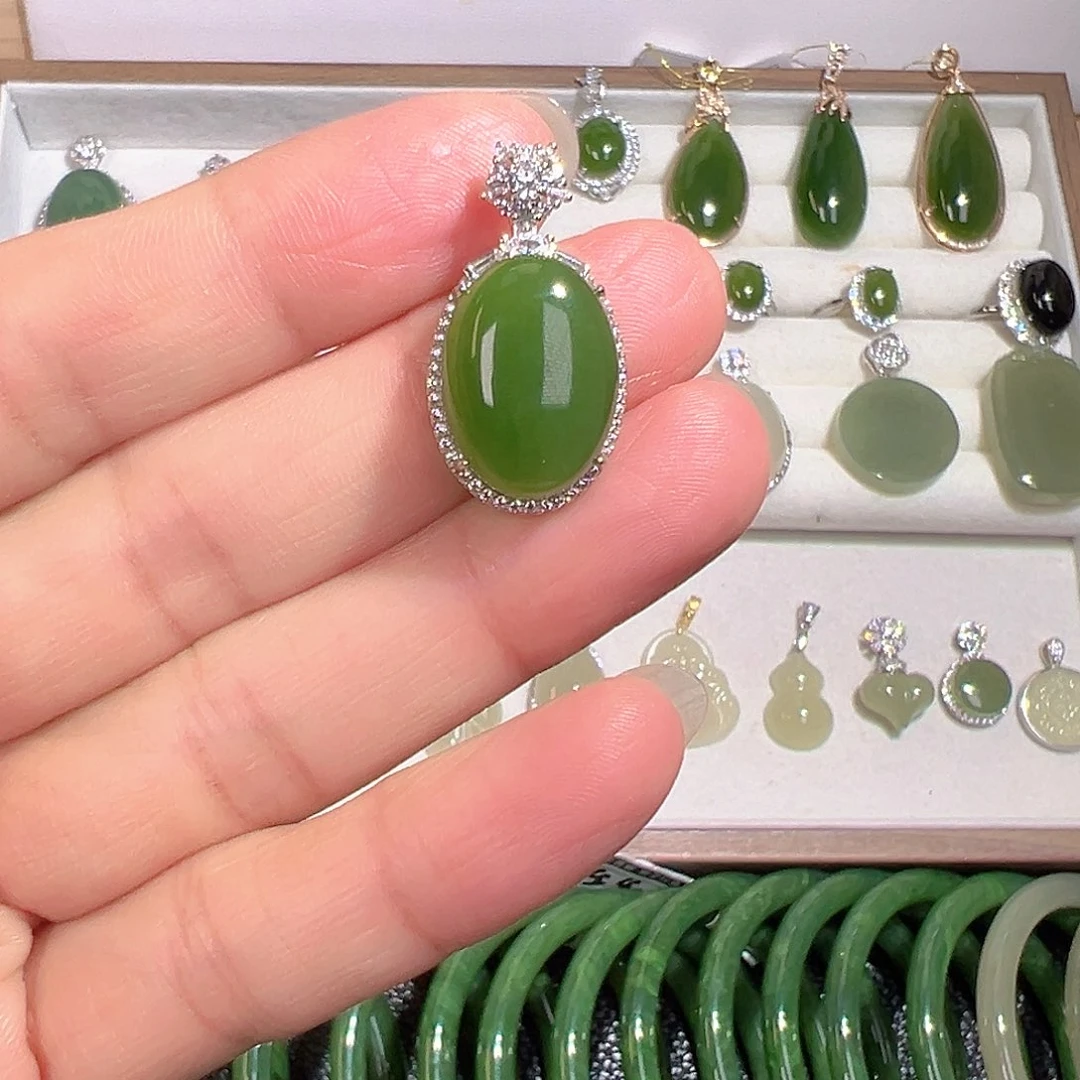 和田玉（碧玉）银S925镶嵌颈饰