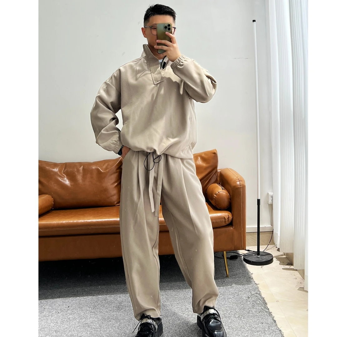 陆星家【立领套装】早春基础款纯色男士套头卫衣休闲工装拉链W07