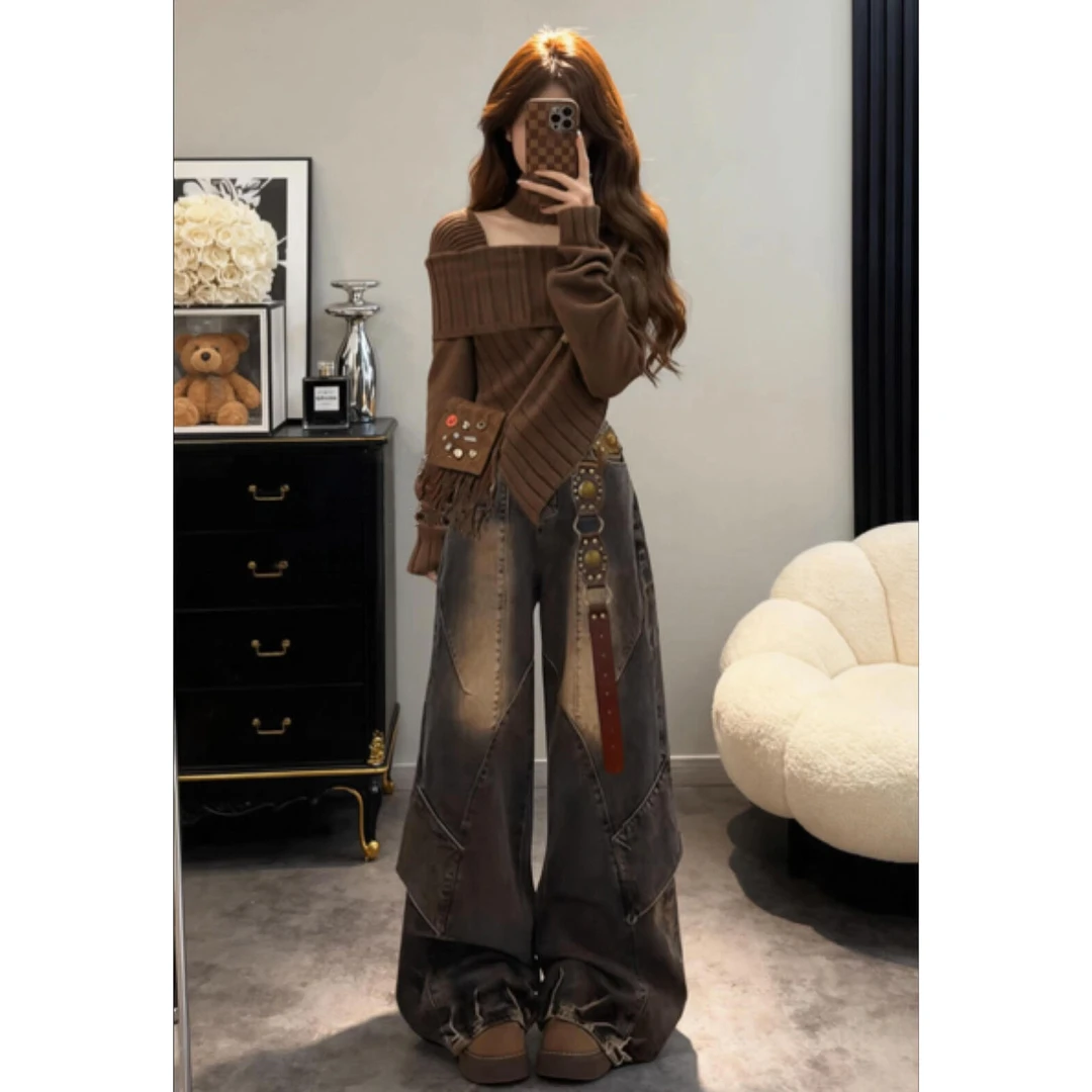 红色一字肩毛衣针织衫女秋冬季2026新款慵懒高级感可外穿内搭上衣