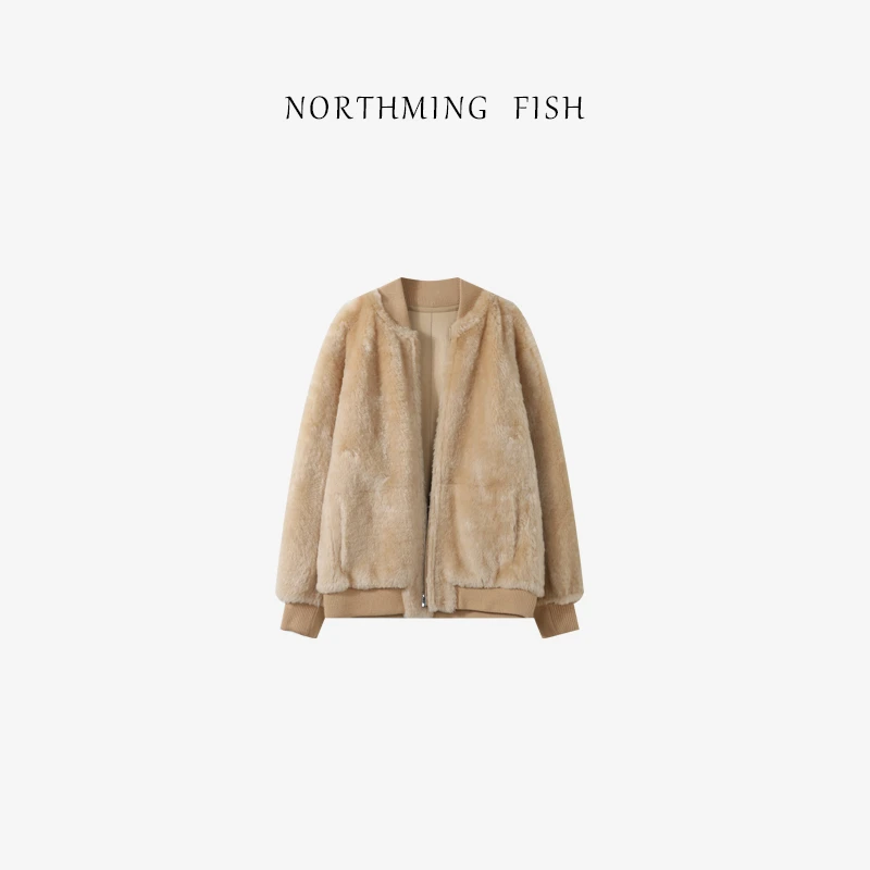 NorthMing fish 简约LP风 全羊毛罗纹澳洲美丽奴皮毛一体