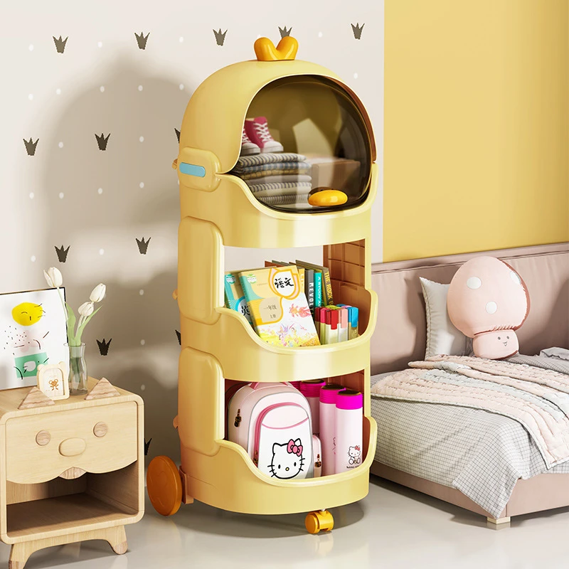 儿童玩具收纳架卡通小推车可移动客厅零食宝宝书架整理多层置物架