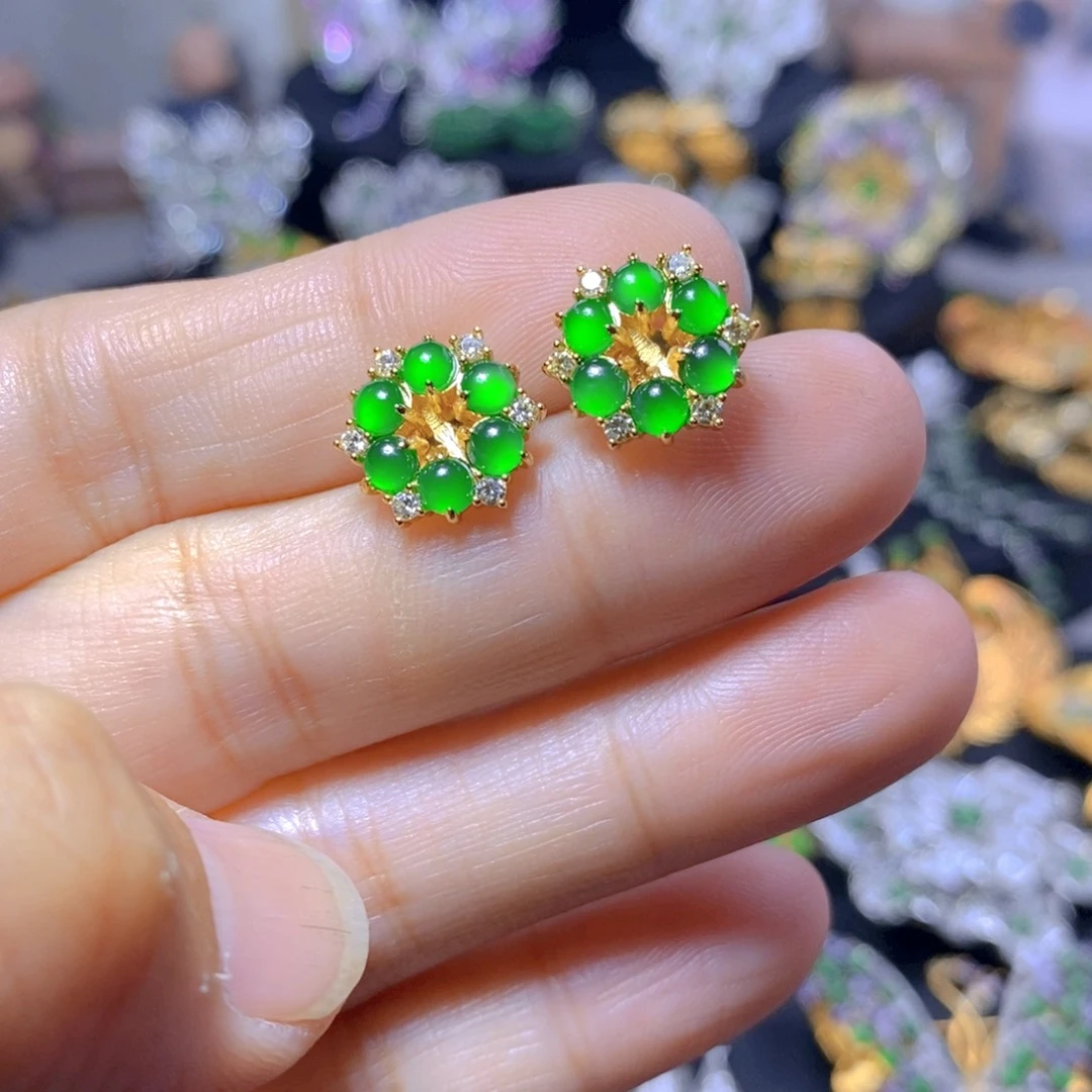 翡翠耳钉银S925镶嵌天然翡翠