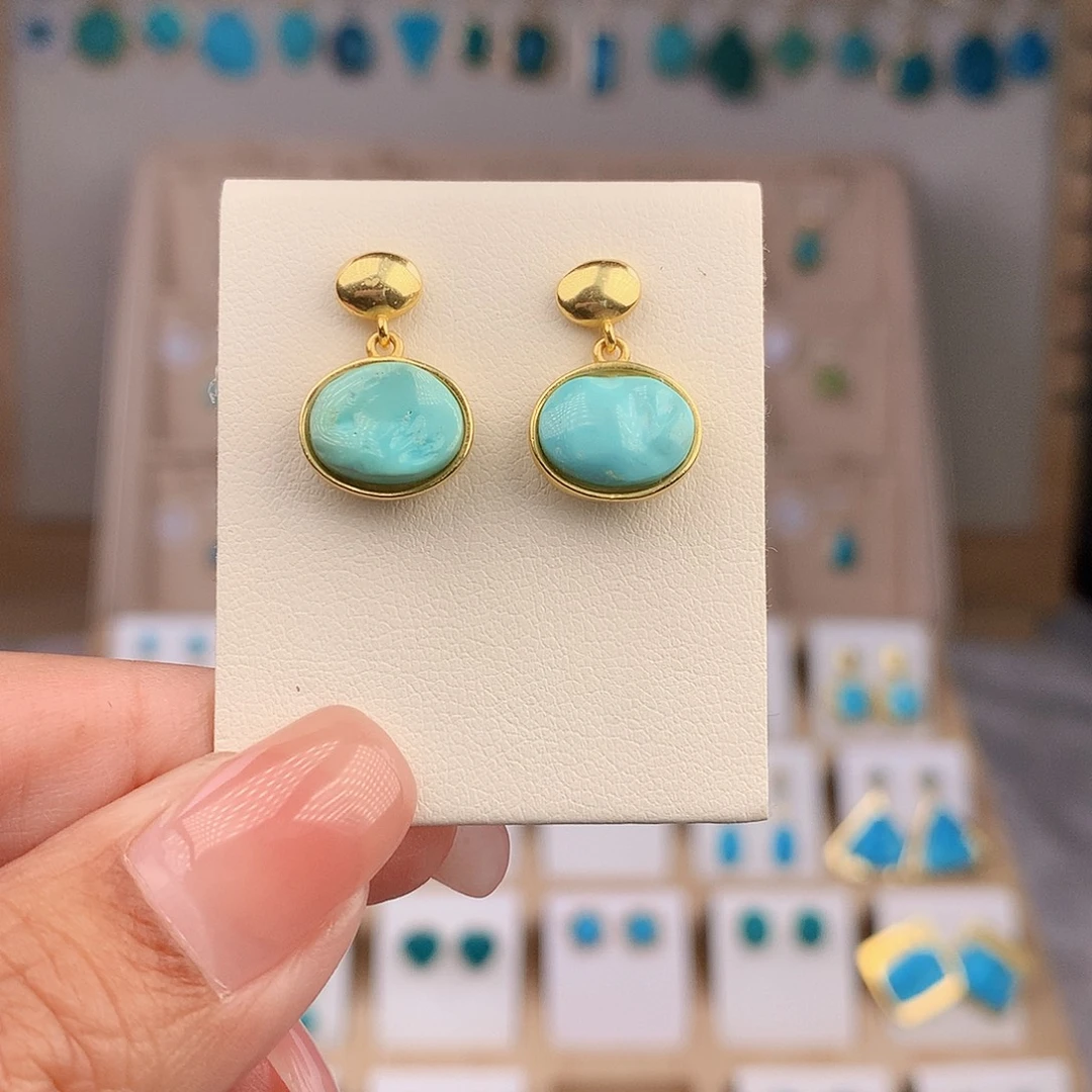 绿松石银S925镶嵌耳饰