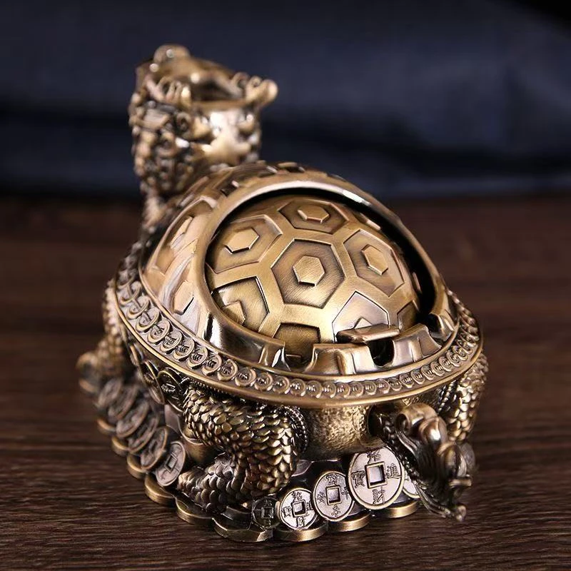 创意个性龙龟烟灰缸家用客厅防摔带盖防飞灰摆件