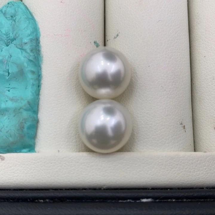 海水珍珠耳饰未镶嵌澳白冷光对珠11-12mm