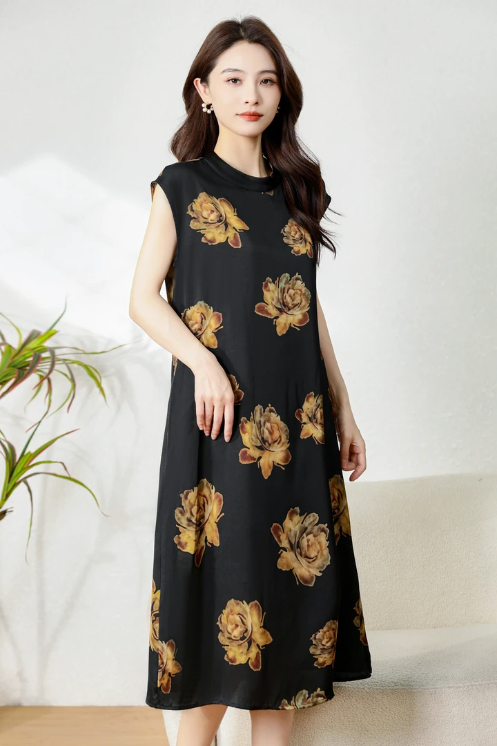 姚黄牡丹T9825气质时尚休闲女士夏季印花连衣裙女装气质时尚洋气