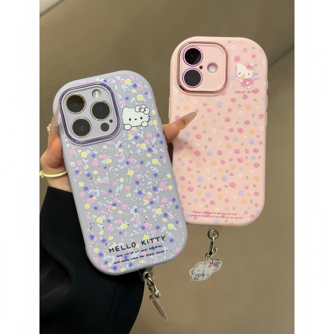 温柔碎花凯蒂猫kt挂件适用苹果16promax手机壳华为vivo小米oppo软