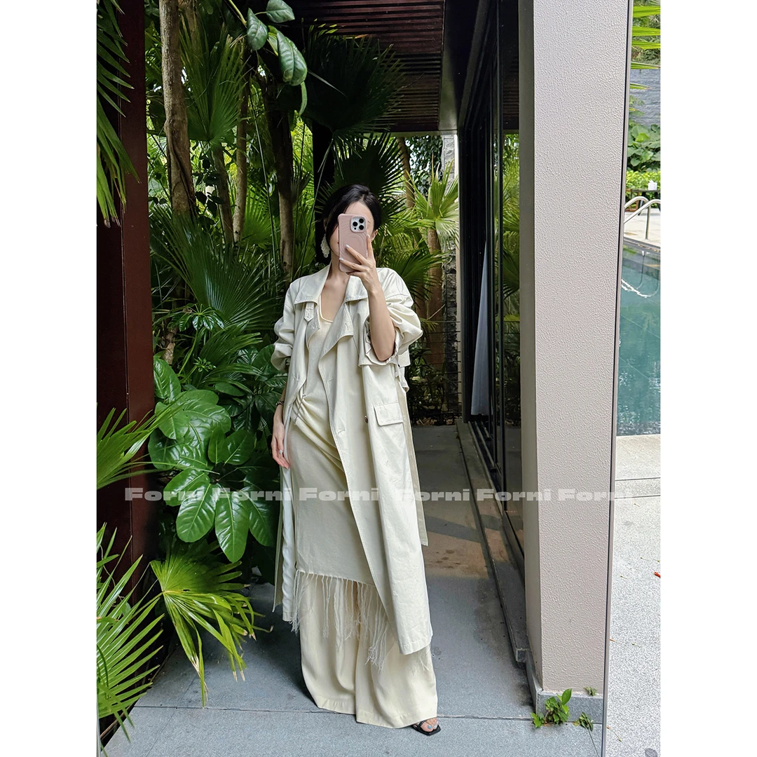 FORNI 先锋派时装宅急便春季长款天丝外套英伦风系带风衣