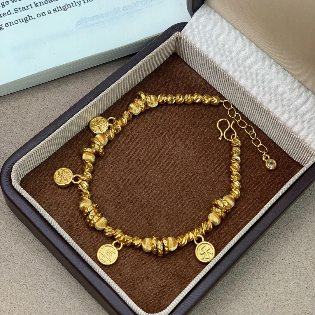 铜合金手链 佳财财(铜合金)【SL004】 1平安喜乐刻面锤纹盘缠珠手链