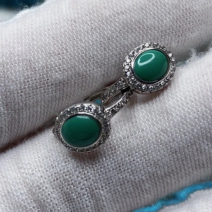 绿松石银S925镶嵌天然原矿 地大质检