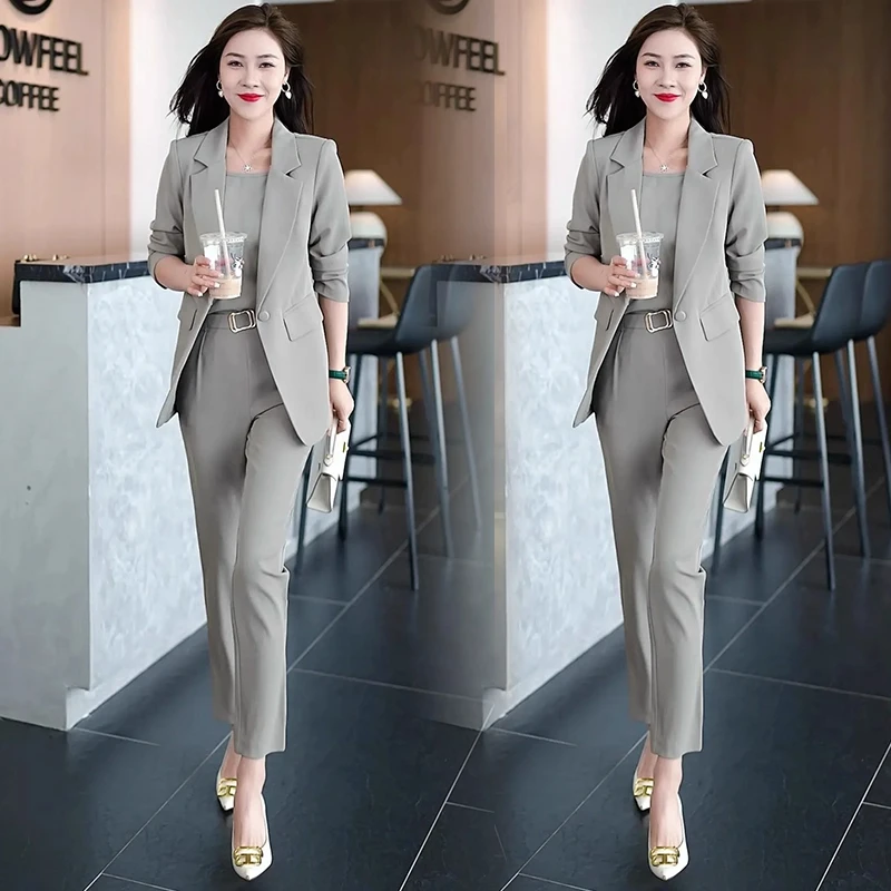 时尚小西装套装女秋三件套2025年新款洋气职业OL气质休闲西服套装