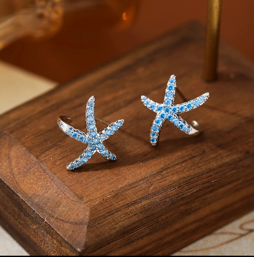 铜合金锆石耳饰 【蓝色海星】小众设计感百搭耳钉